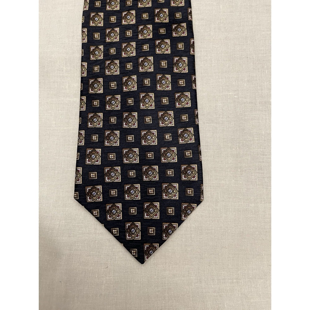 Zianetti Italian Silk Men's Neck Tie 4" Geometric Medallion Black Gold 57"